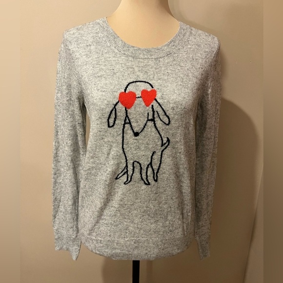 Rare! J. Crew Wool Dog w/ Heart Shaped Eyes Crew Neck Sweater, size M - Picture 3 of 8